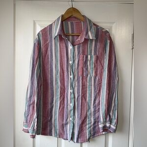 Women’s Striped Button-Up Shirt in Rose and Teal